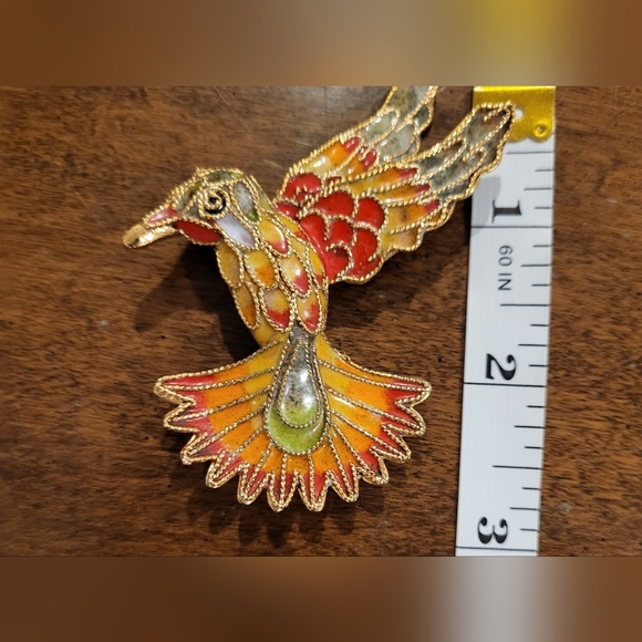Cloisonné Hummingbird Multicolor Gold Tone Brooch Pin - Picture 5 of 5